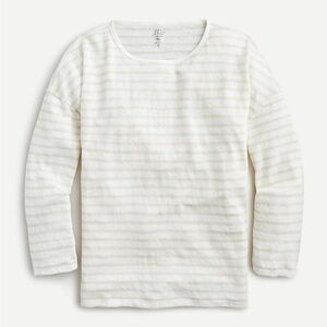 J. Crew Relaxed Linen Wide-Sleeve T-Shirt in Sand White Remi Stripe, sz S
